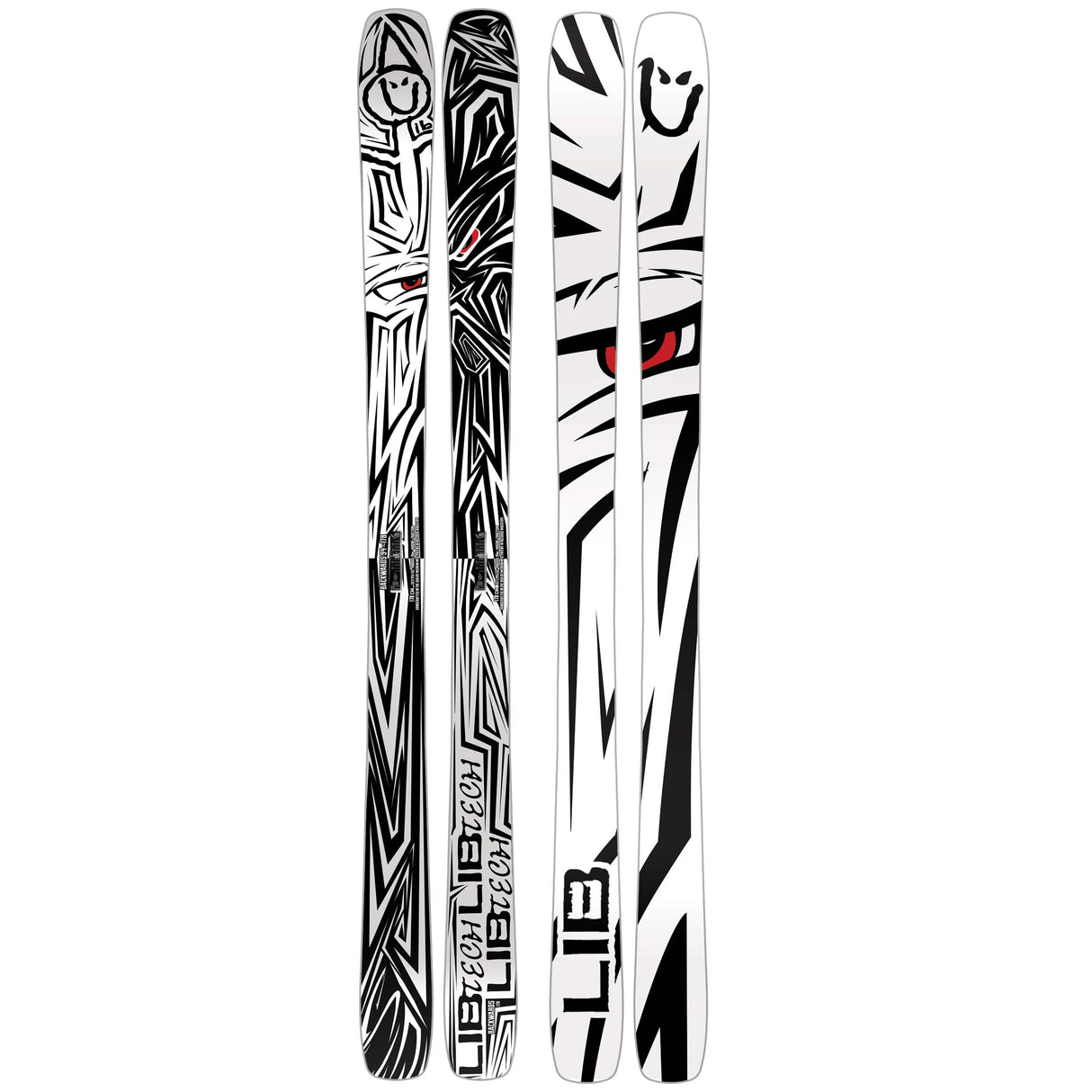 Backwards- Two skis with a black and white design on a white background