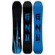BankedCountry- Two views of a black and blue snowboard with a brand logo on a white background