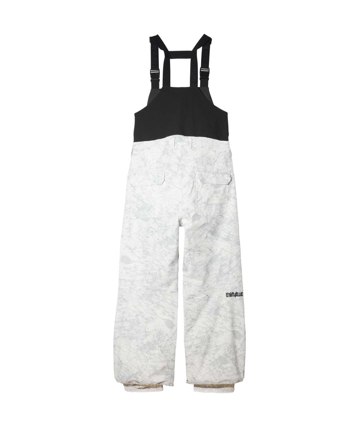BasementBib-White bib overalls with black top on a white background