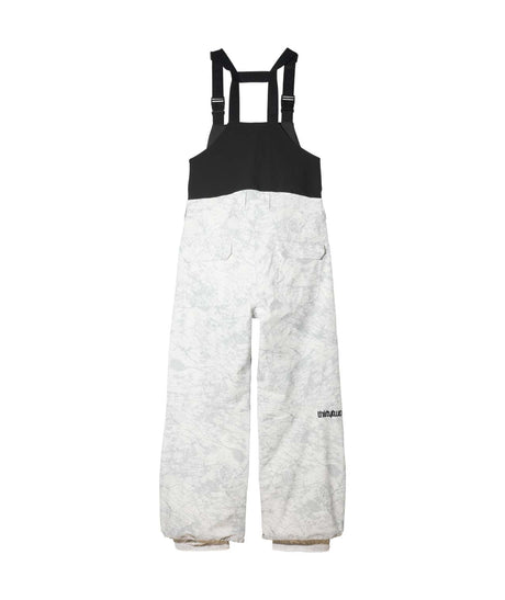 BasementBib-White bib overalls with black top on a white background