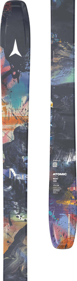 Bent100-Colorful skis with a brand logo on a white background