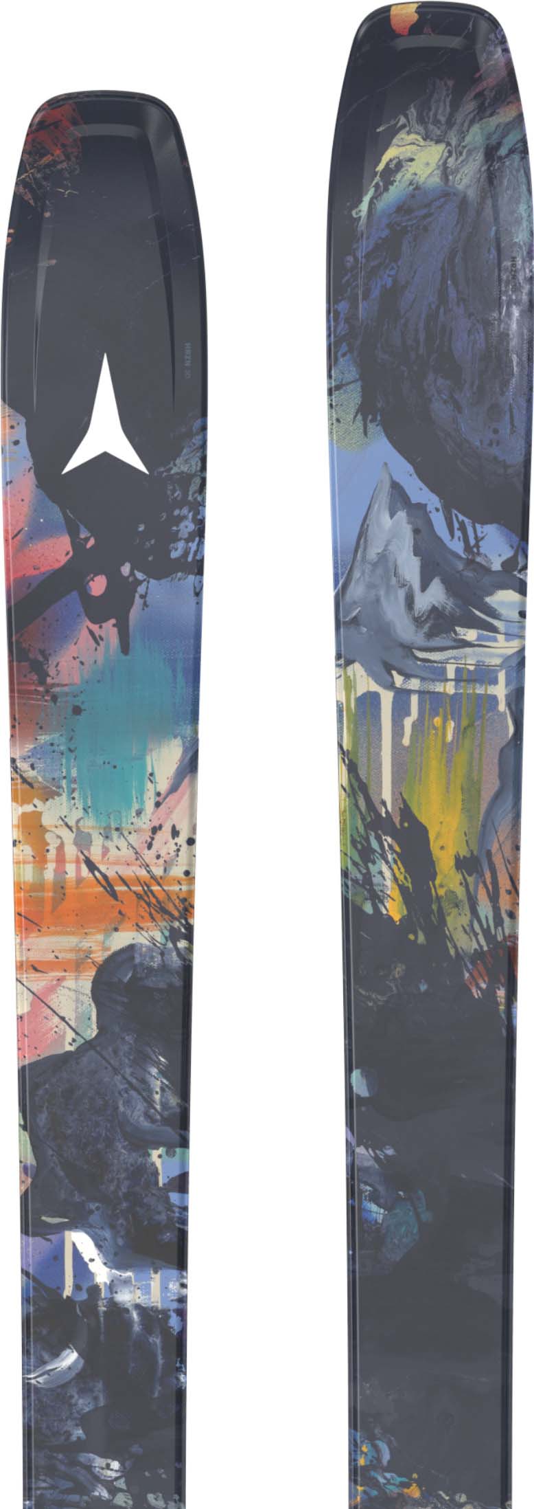 Bent100-Colorful ski with mountain design on a white background