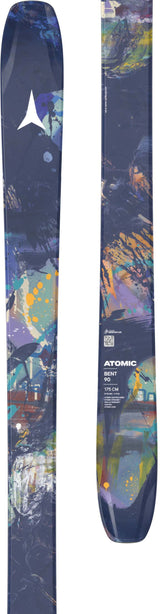 Bent90- Colorful skis with a brand logo on a white background