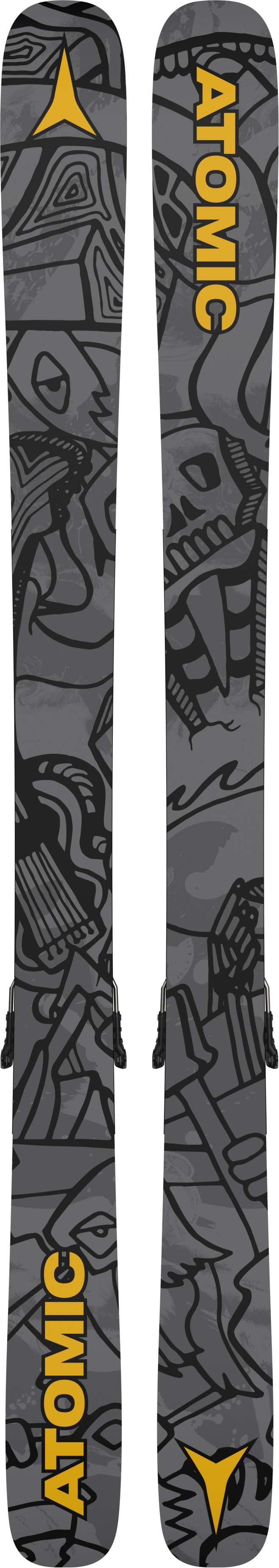 BentMini- Black, grey, and yellow base of the ski on a white background 