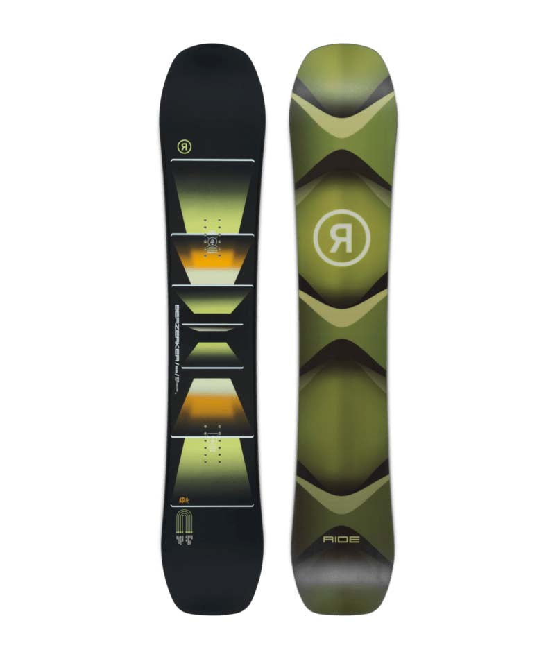 Berzerker- Black and green snowboard on a white background