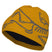 BirdHeadToque-A mustard yellow knit beanie hat featuring a gray knit Arc'teryx bird logo and the brand name 'ARC'TERYX' on the side, with a dark navy fleece lining visible at the opening.