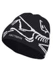 BirdHeadToque-A black knit beanie hat featuring a white knit Arc'teryx bird logo and the brand name 'ARC'TERYX' on the side, with a black fleece lining visible at the opening.