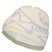 BirdHeadToque-A light beige knit beanie hat featuring a light purple knit Arc'teryx bird logo and the brand name 'ARC'TERYX' on the side, with a white fleece lining visible at the opening.