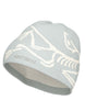 BirdHeadToque-A light grey knit beanie hat featuring a white knit Arc'teryx bird logo and the brand name 'ARC'TERYX' on the side, with a white fleece lining visible at the opening.