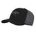 BirdTruckerHat-Black cap with mesh back and logo on a white background