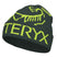 BirdWordToque-A dark green knit beanie hat featuring a light green knit Arc'teryx bird logo and the brand name 'ARC'TERYX' across the front cuff.