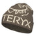 BirdWordToque-A brown knit beanie hat featuring a light beige knit Arc'teryx bird logo and the brand name 'ARC'TERYX' on the front cuff, with a brown fleece lining visible at the opening.