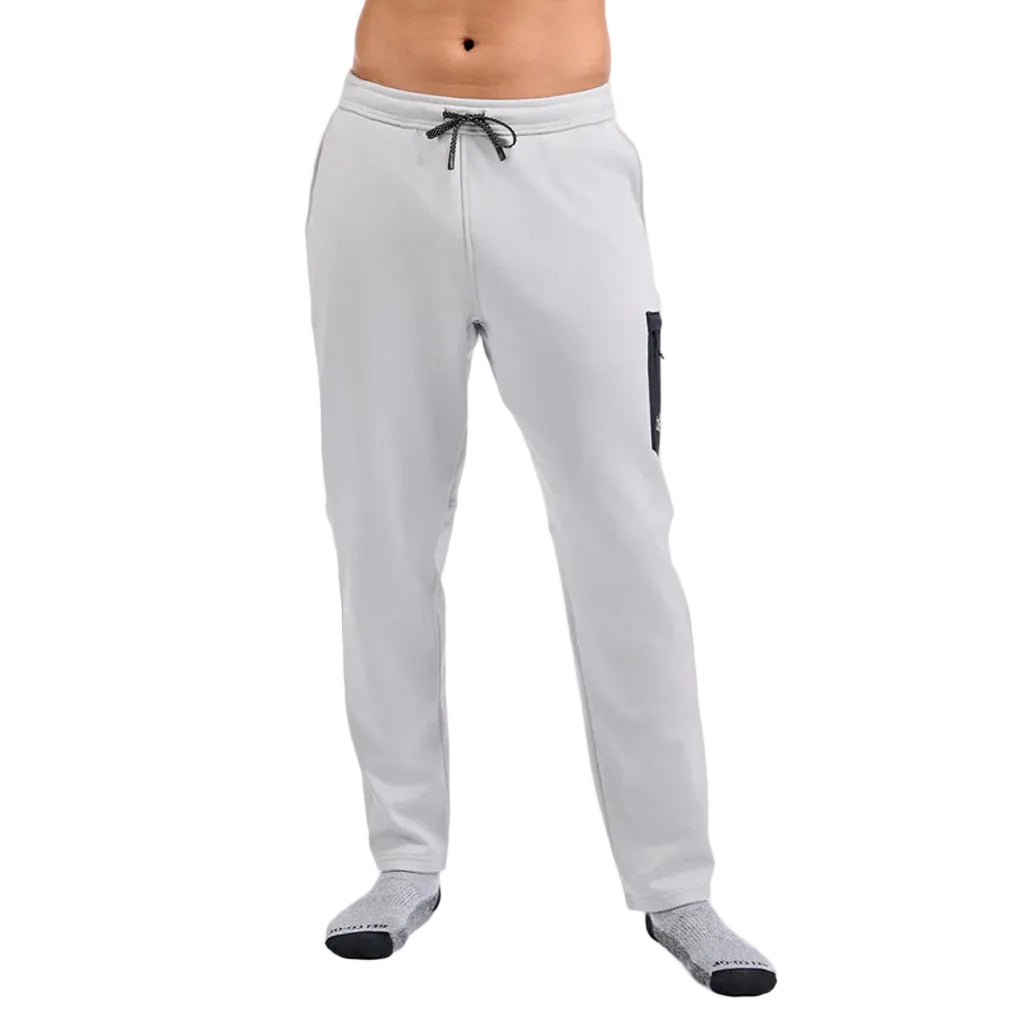MSpectrumFleecePant-Gray sweatpants with a black patch on a white background