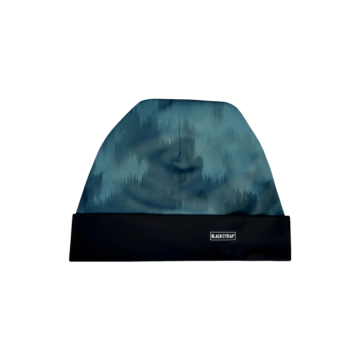 Descend Beanie-Blue patterned beanie with black band on a light gray background