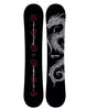BlossomCamberSnowboard-Two views of a snowboard with dragon and rose designs on a white background