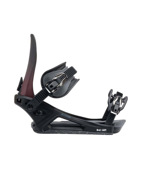 Bond- Black and red snowboard binding on a white background