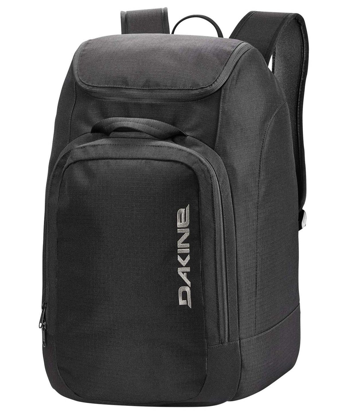 BootBackpack50L-Black backpack with Dakine logo on a white background