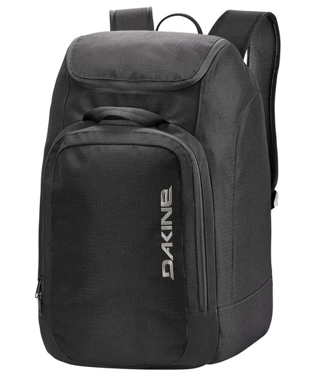 BootBackpack50L-Black backpack with Dakine logo on a white background