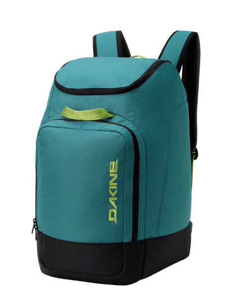 BootBackpack50L-Teal backpack with Dakine logo on a white background