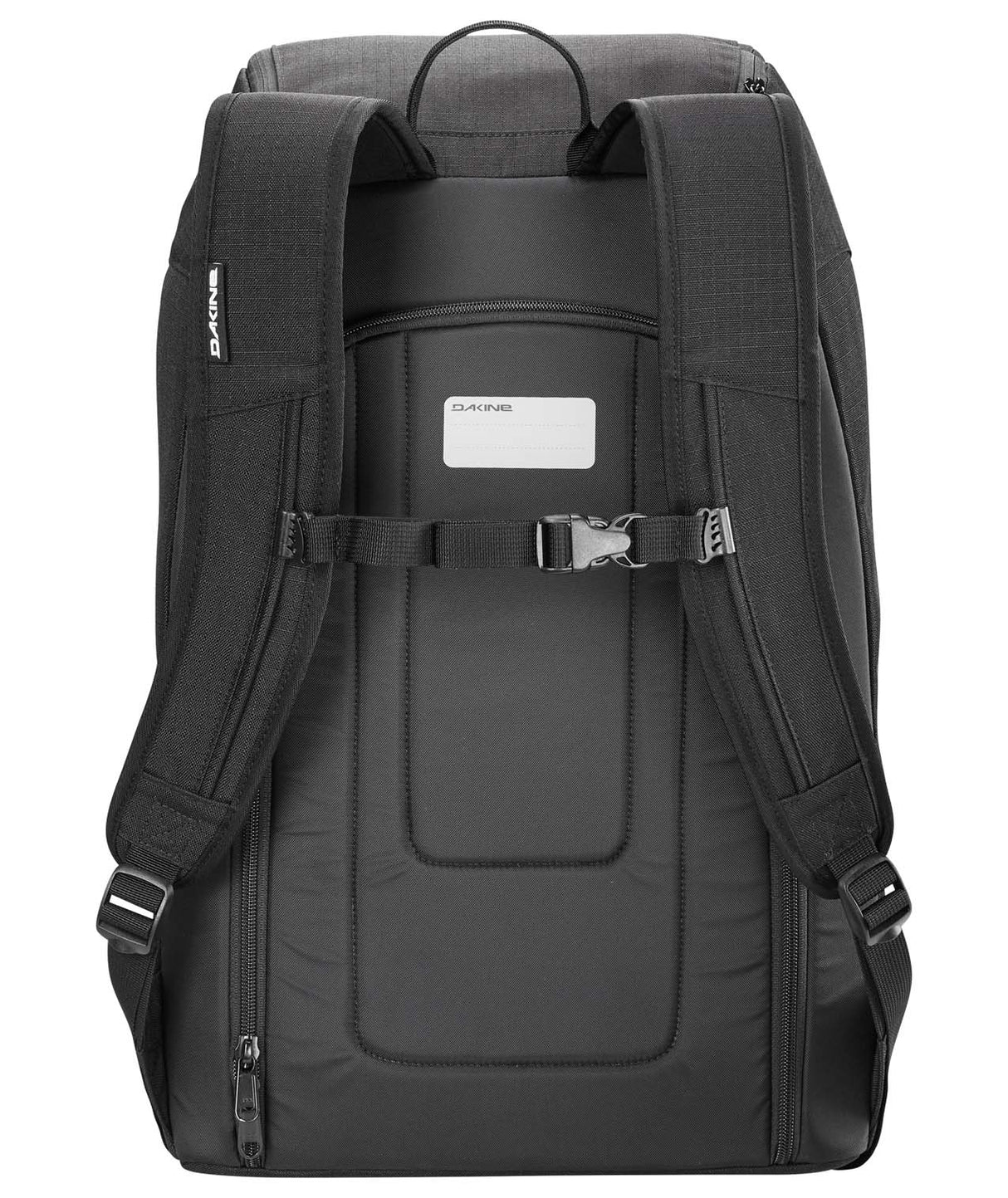 BootBackpack50L-Black backpack with Dakine logo on a white background