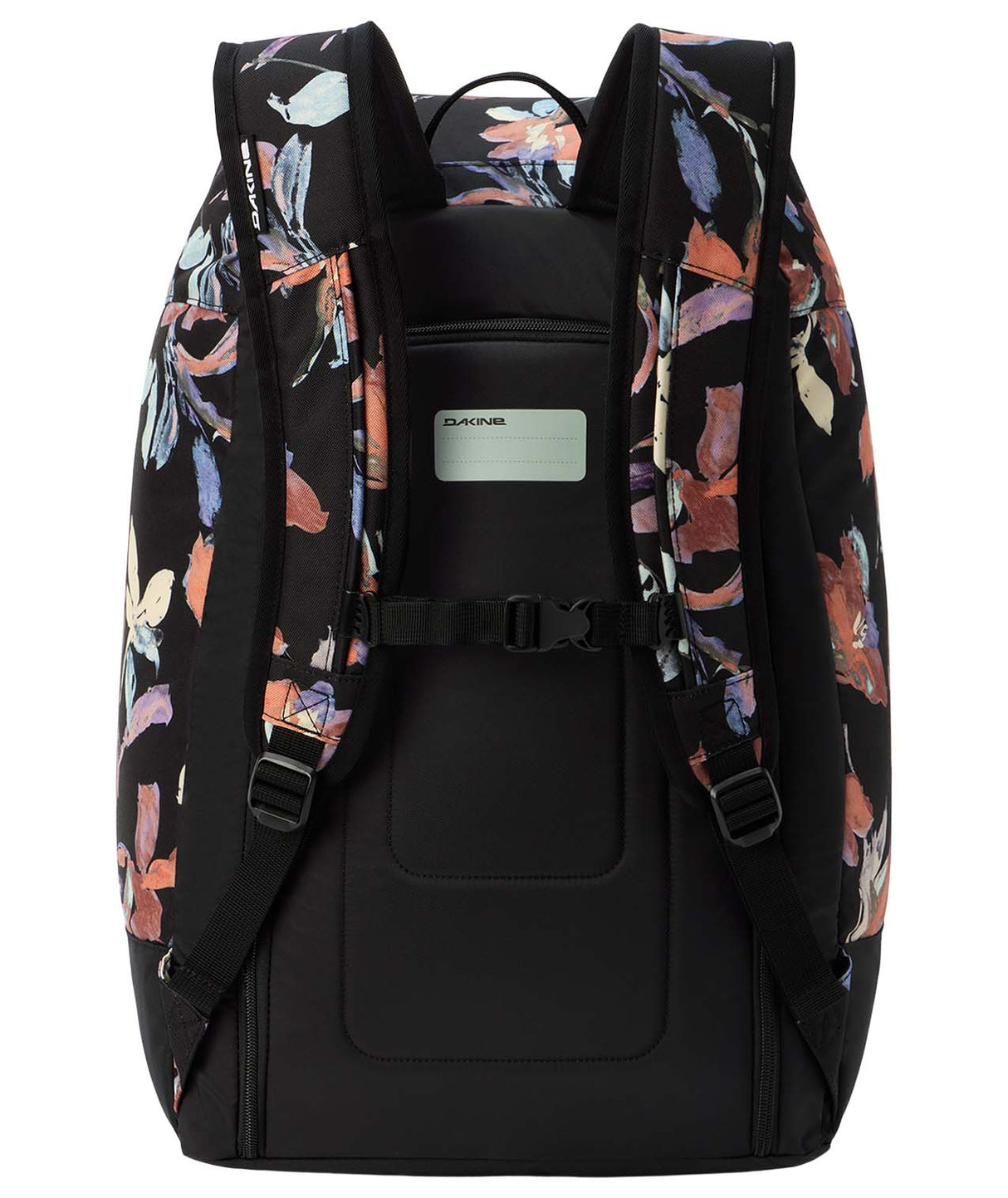 BootBackpack50L-Floral patterned backpack with Dakine logo on a white background