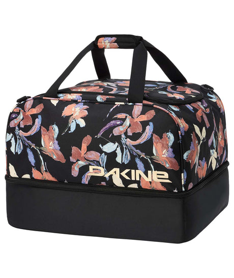 BootLocker69L-Black floral patterned boot bag on a white background