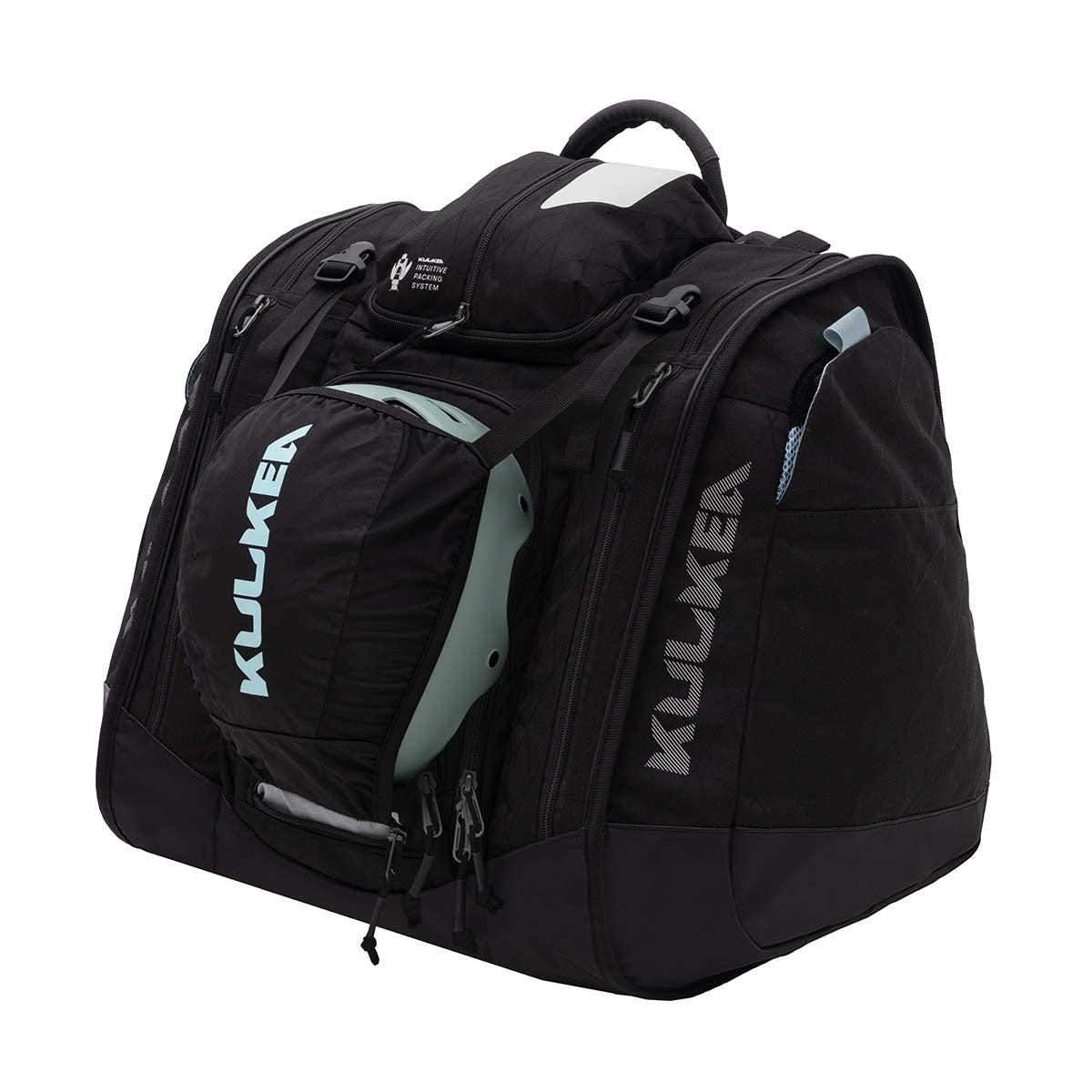 BootTrekkerBootBag- Black and blue bag on a white background