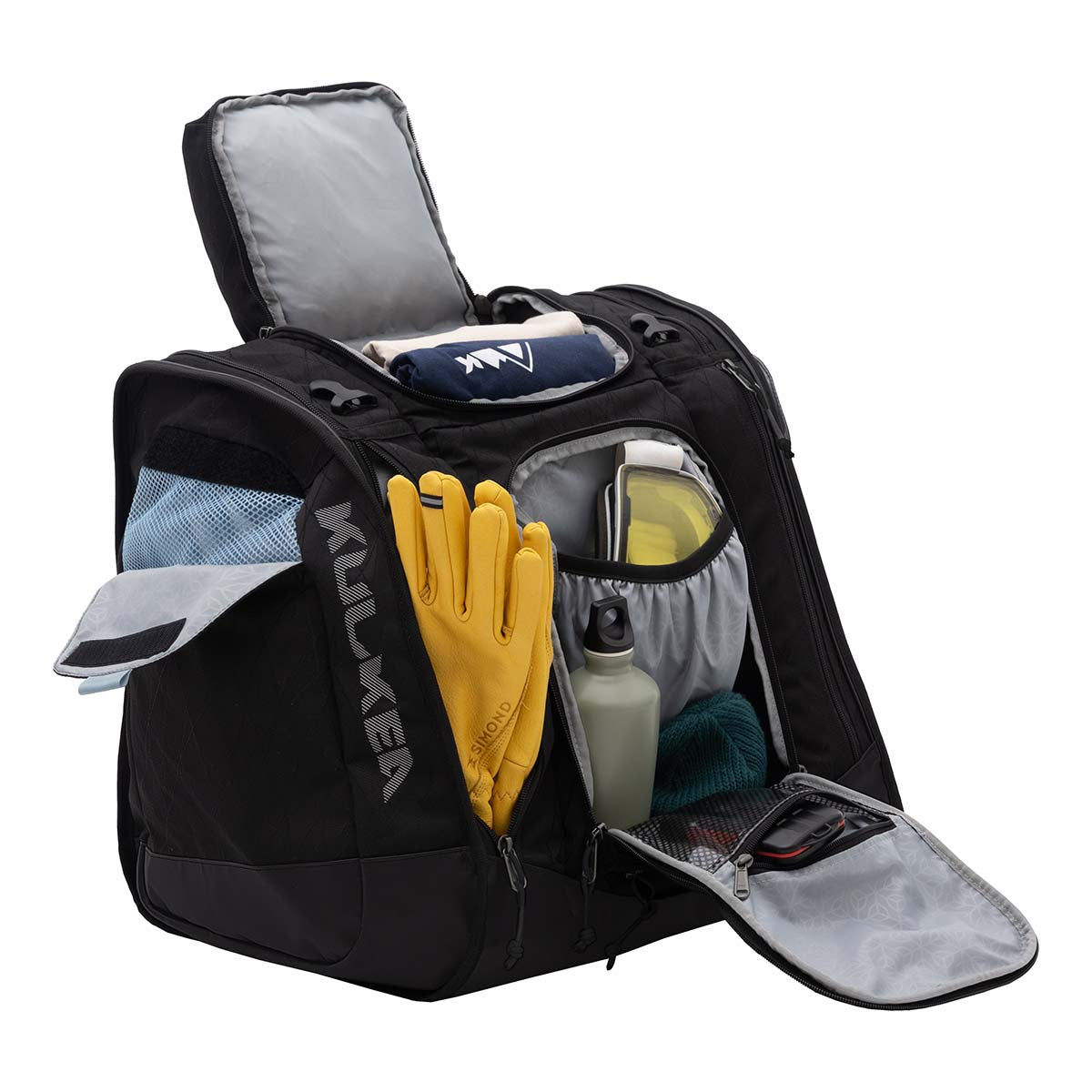 BootTrekkerBootBag- Black and blue bag on a white background
