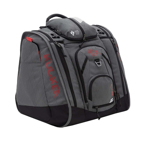 BootTrekkerBootBag- Grey, black, and red bag on a white background