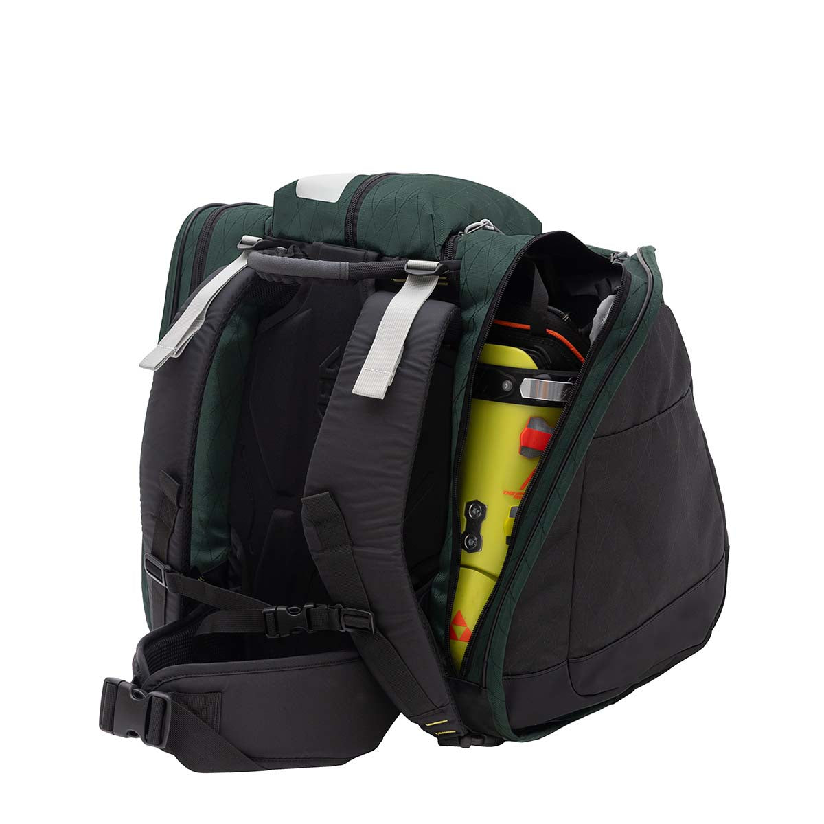 BootTrekkerBootBag- Green, black, and yellow bag on a white background