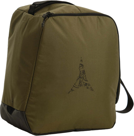BootandHelmetBag-Green boot and helmet bag with a logo on a white background