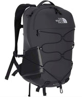 Borealis-Dark Grey backpack with The North Face logo on a white background