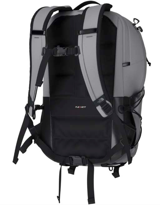 Borealis-Light Grey backpack with The North Face logo on a white background