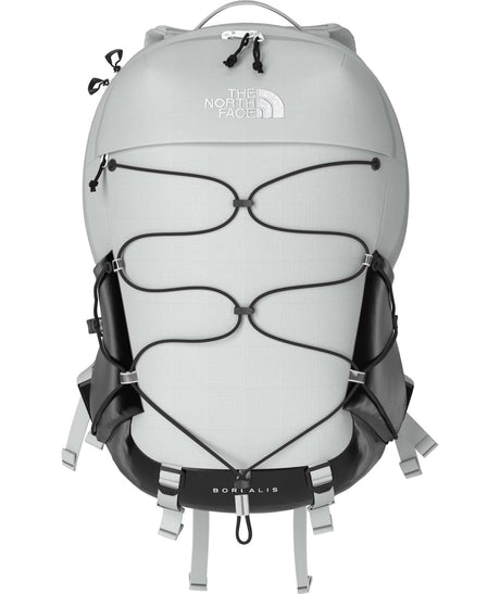 Borealis-Gray backpack with visible branding on a white background