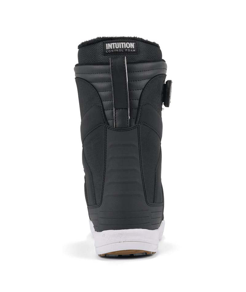 Boundary- Black snowboard boot on a white background