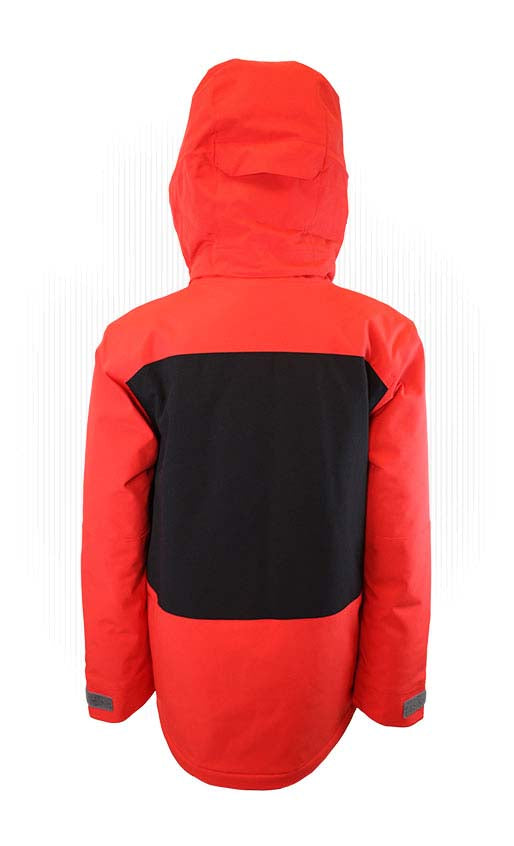 Boys1080Jacket- Red and black jacket with a hood on a white background
