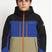 BoysCruiserRunJacket- Boy wearing a black, blue, cream, and orange ski jacket 