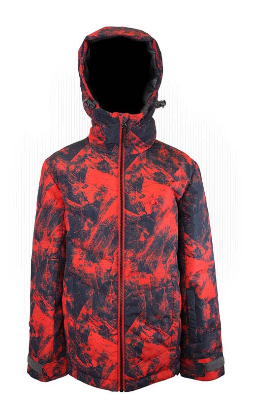 BoysSidecutJacket-Red and black camouflage jacket on a white background
