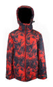 BoysSidecutJacket-Red and black camouflage jacket on a white background