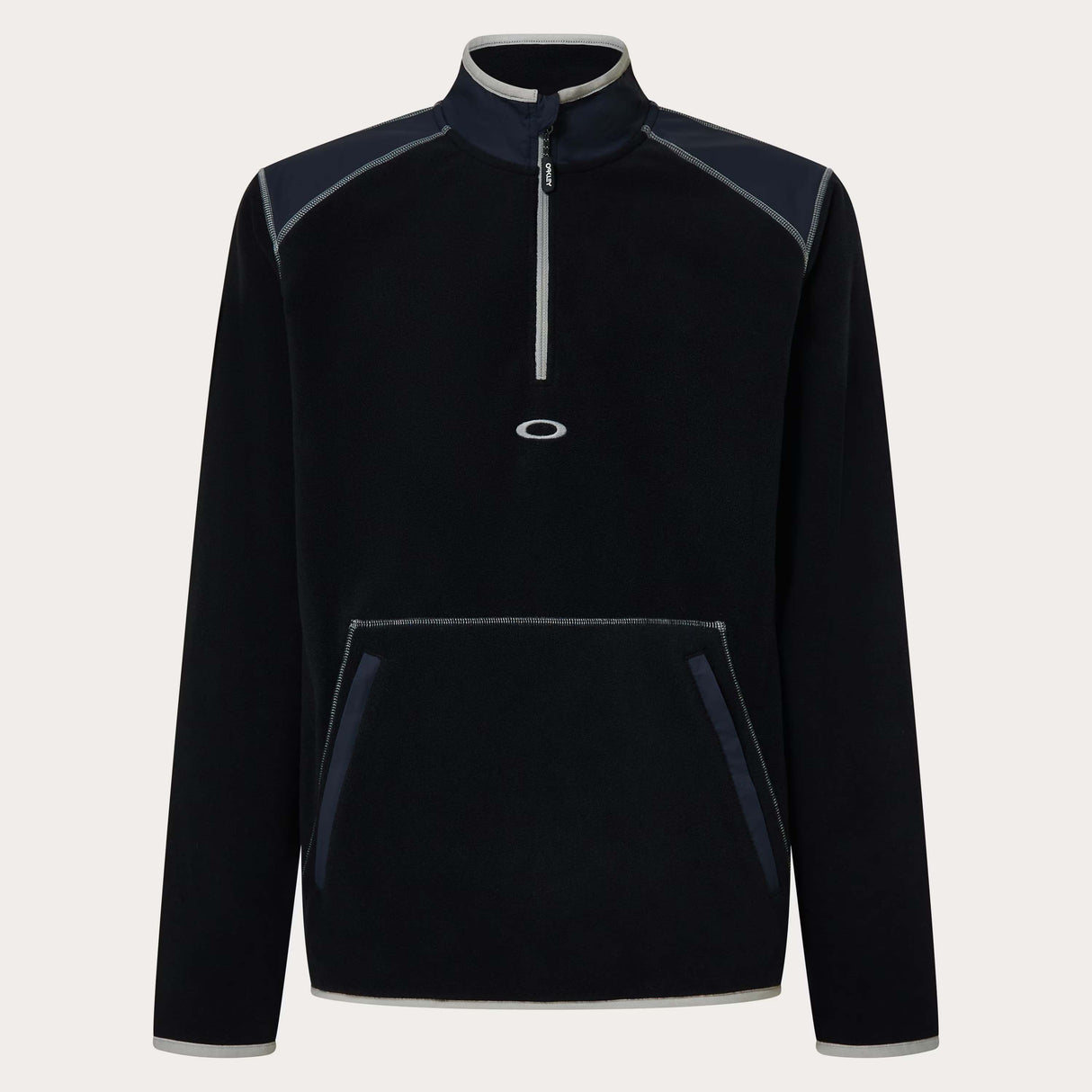 ButterTechFleece-Black quarter-zip pullover with a brand logo on a light gray background
