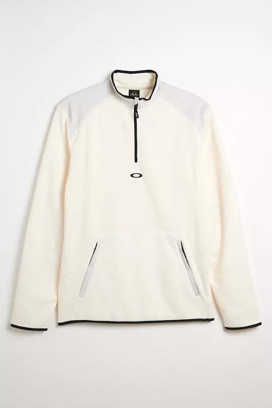 ButterTechFleece-White fleece jacket with black accents on a white background