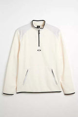 ButterTechFleece-White fleece jacket with black accents on a white background