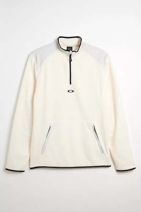 ButterTechFleece-White fleece jacket with black accents on a white background