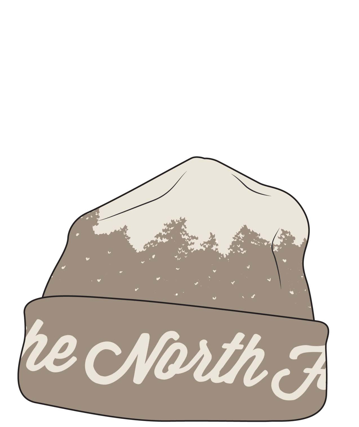 CabinMountainscapeBeanie- Light brown and cream beanie on white background