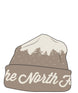CabinMountainscapeBeanie- Light brown and cream beanie on white background