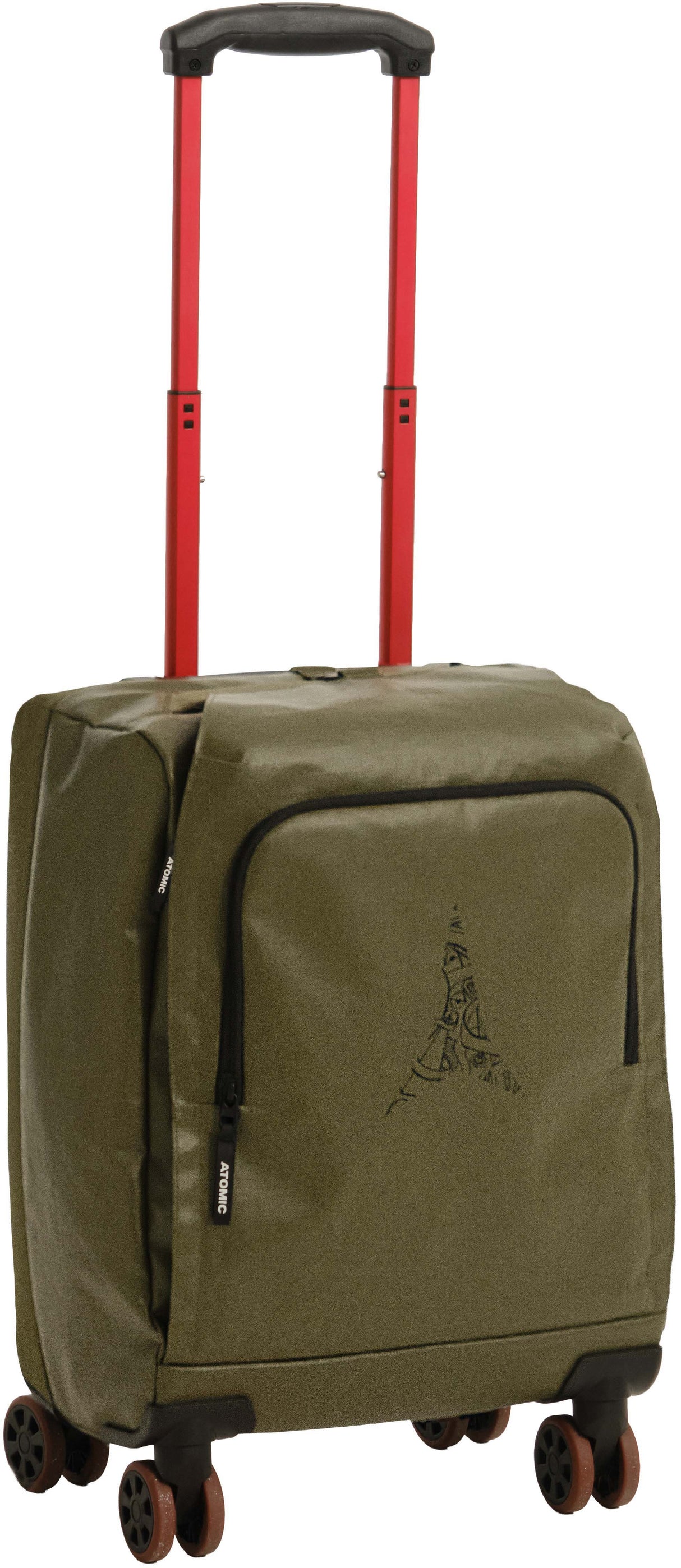 CabinTrolley-Green suitcase with red handle on a white background