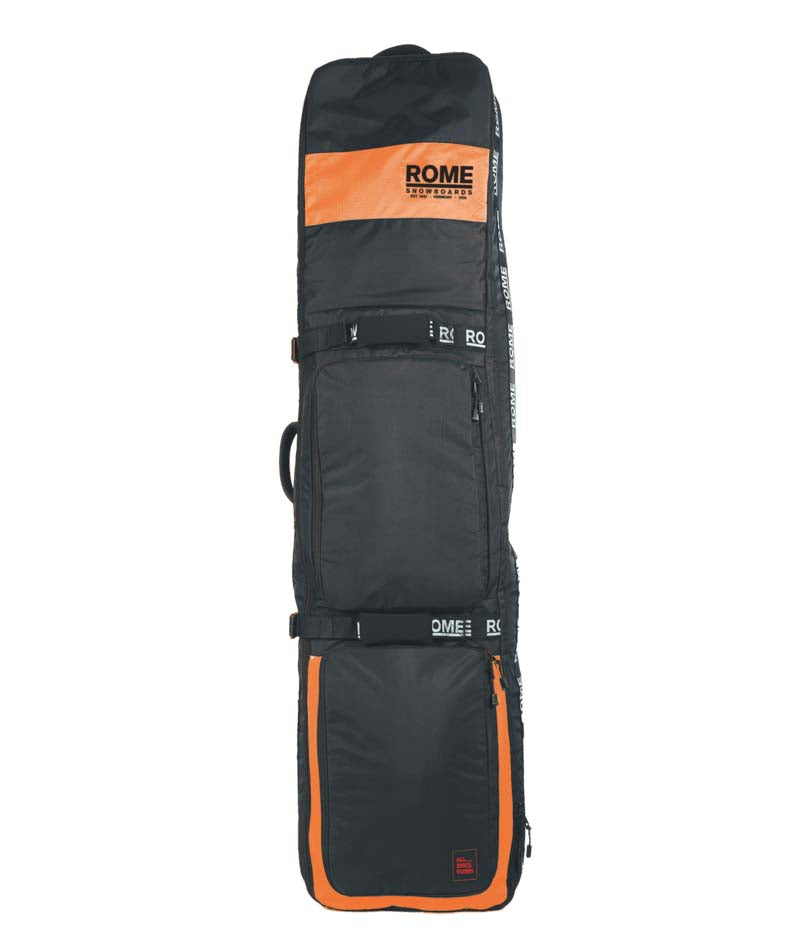 Cache-Black and orange skateboard bag with 'Rome' branding on a white background