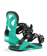 Cadet-Green snowboard binding with 'Union' branding on a white background