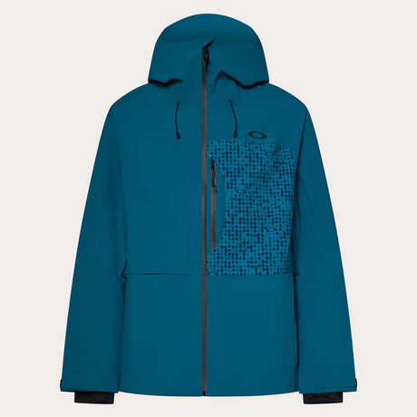 CanopyIns.Jacket- Blue jacket with a patterned pocket on a white background