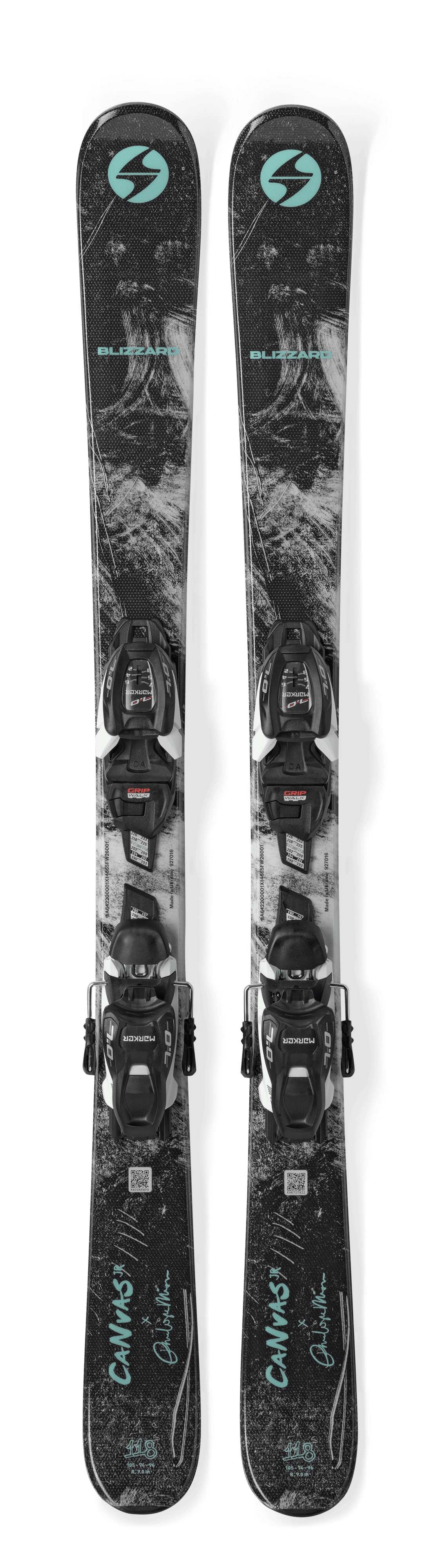 CanvasJr_7.0- Black, white, and teal skis on a white background 